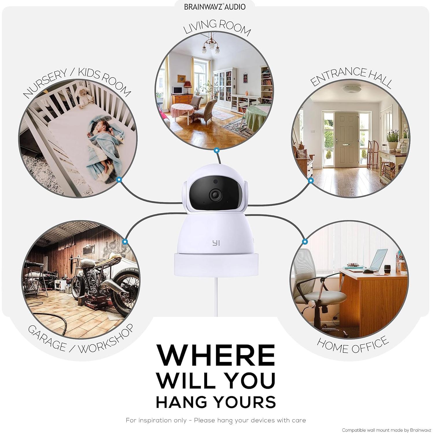 Wall Mount for YI Dome Guard Pet & Baby Indoor Camera, Easy to Install Adhesive Holder Bracket, Reduce Blind Spots & Clutter, Adhesive & Screw-in Mounting - (White)