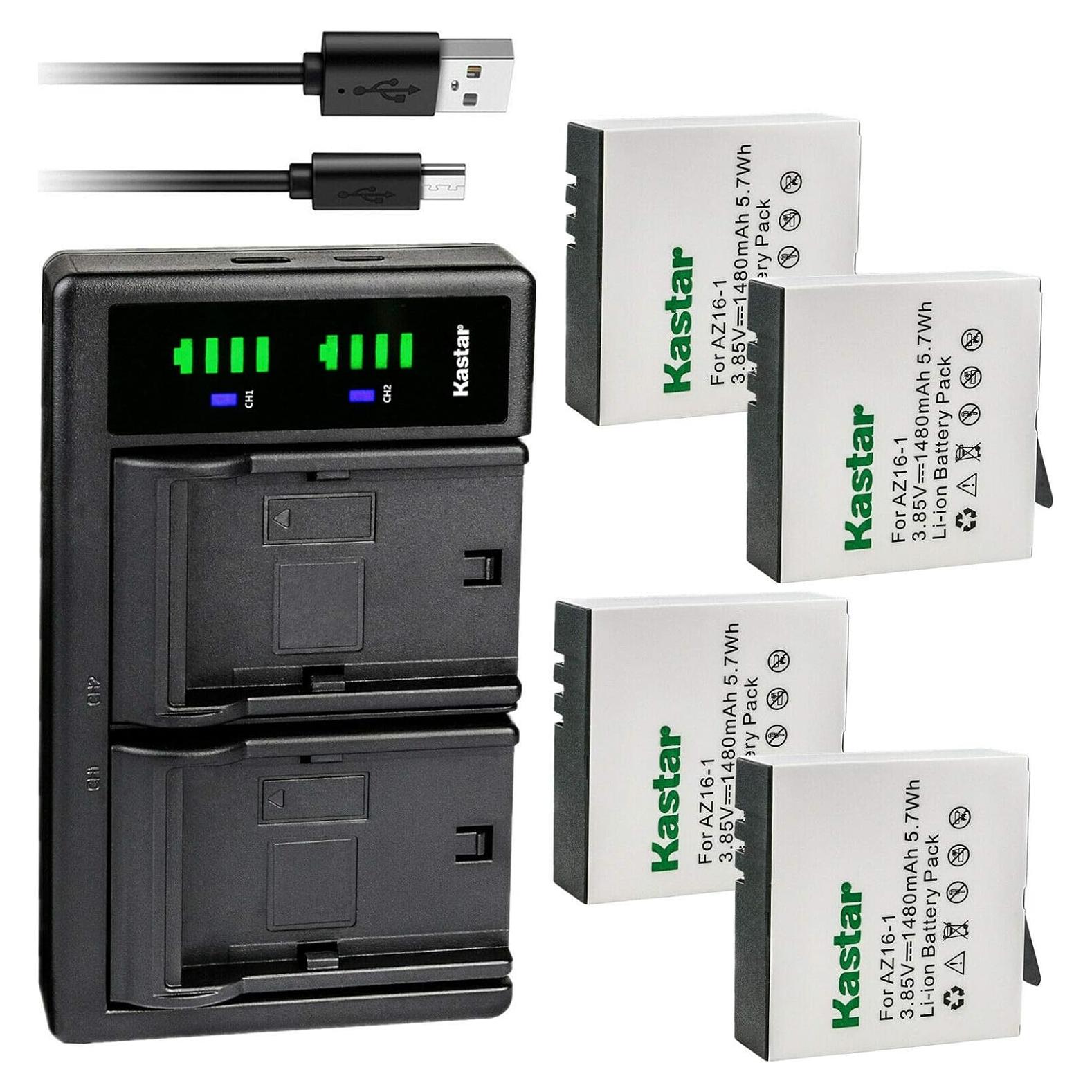 Kastar Paquete 4 Baterías Litio-Ion y Cargador USB para Xiaomi YI