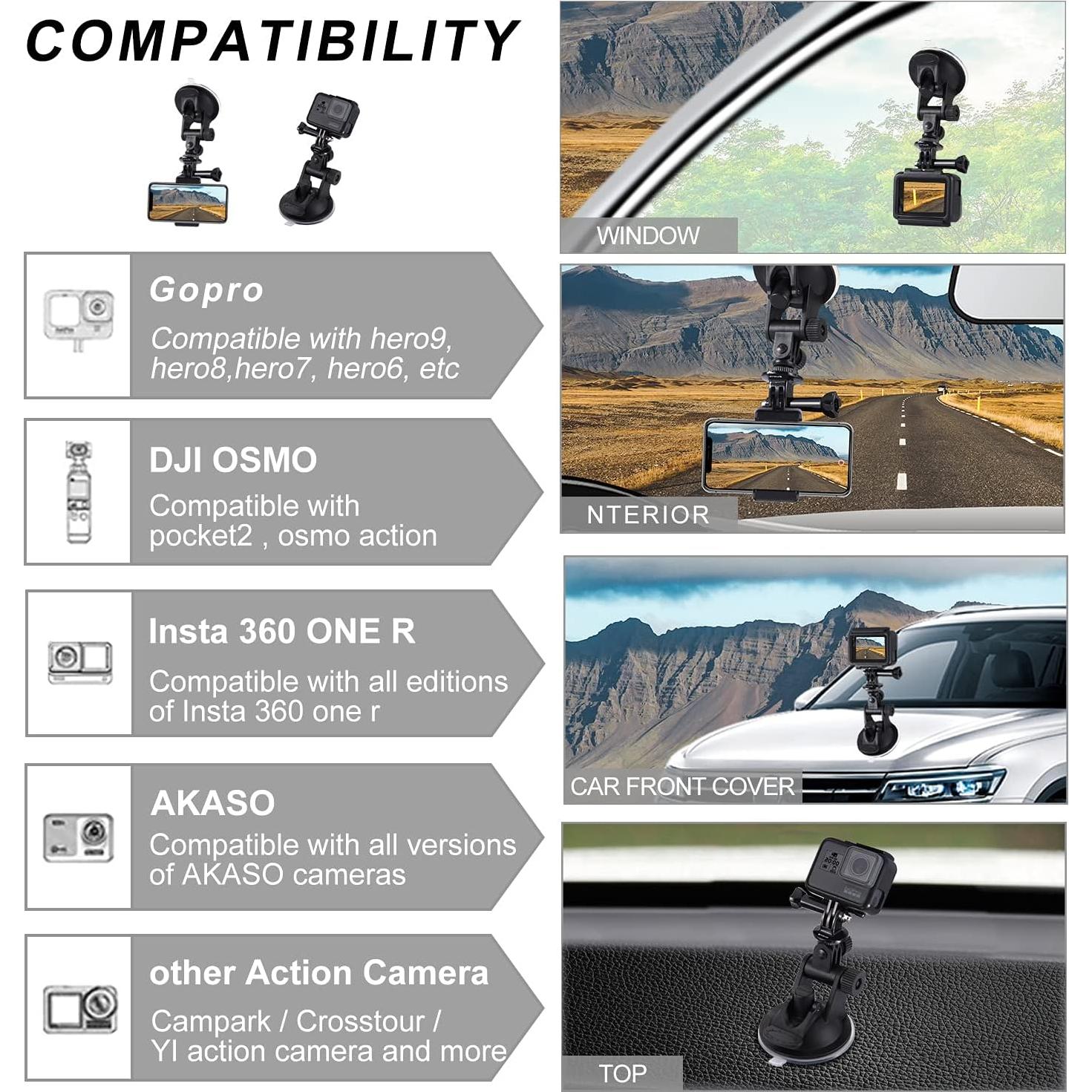 Soporte de Ventosa PULUZ para GoPro y Teléfonos - Ajustable 6.8cm