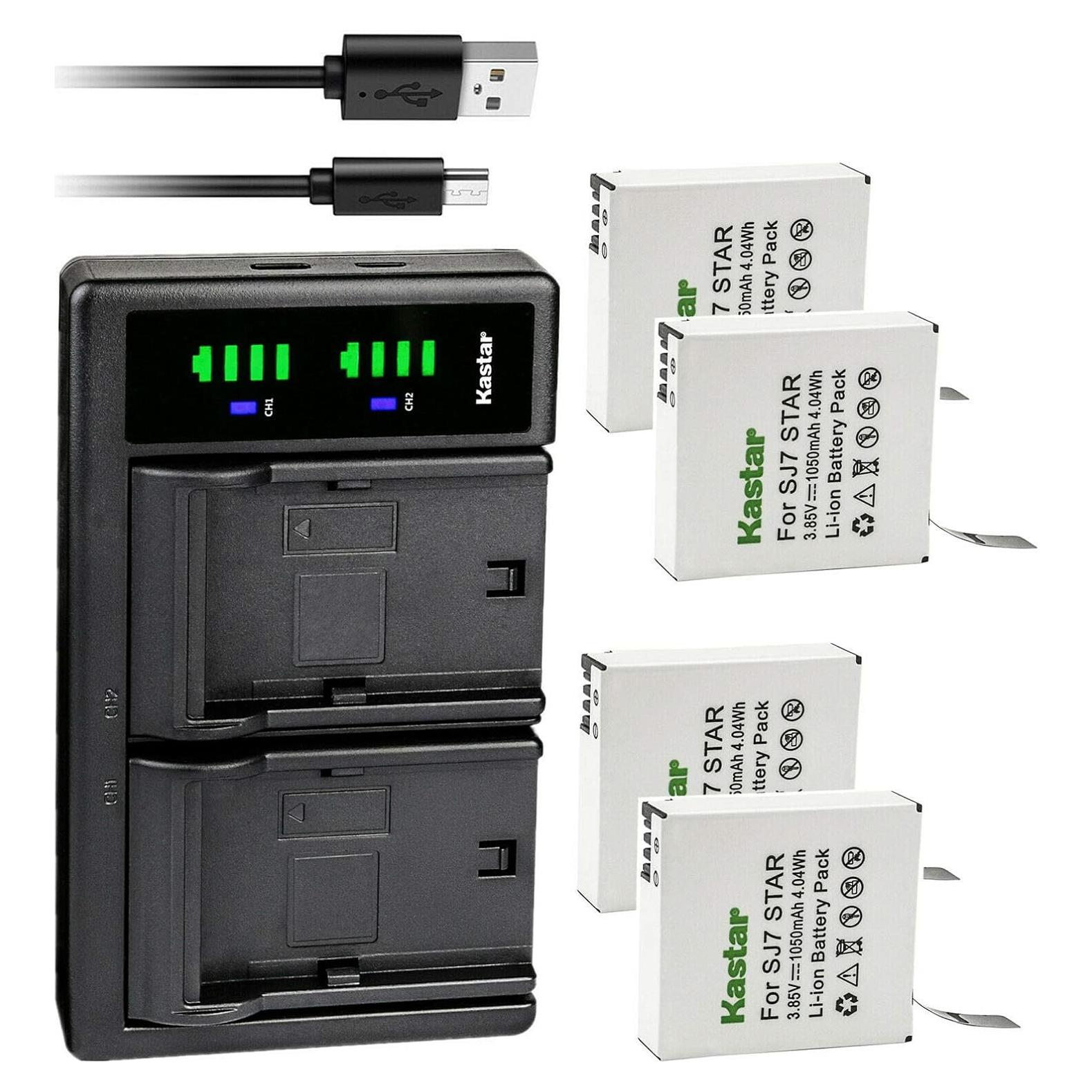 Kastar Paquete 4 Baterías Litio-Ion y Cargador USB para SJCAM SJ7