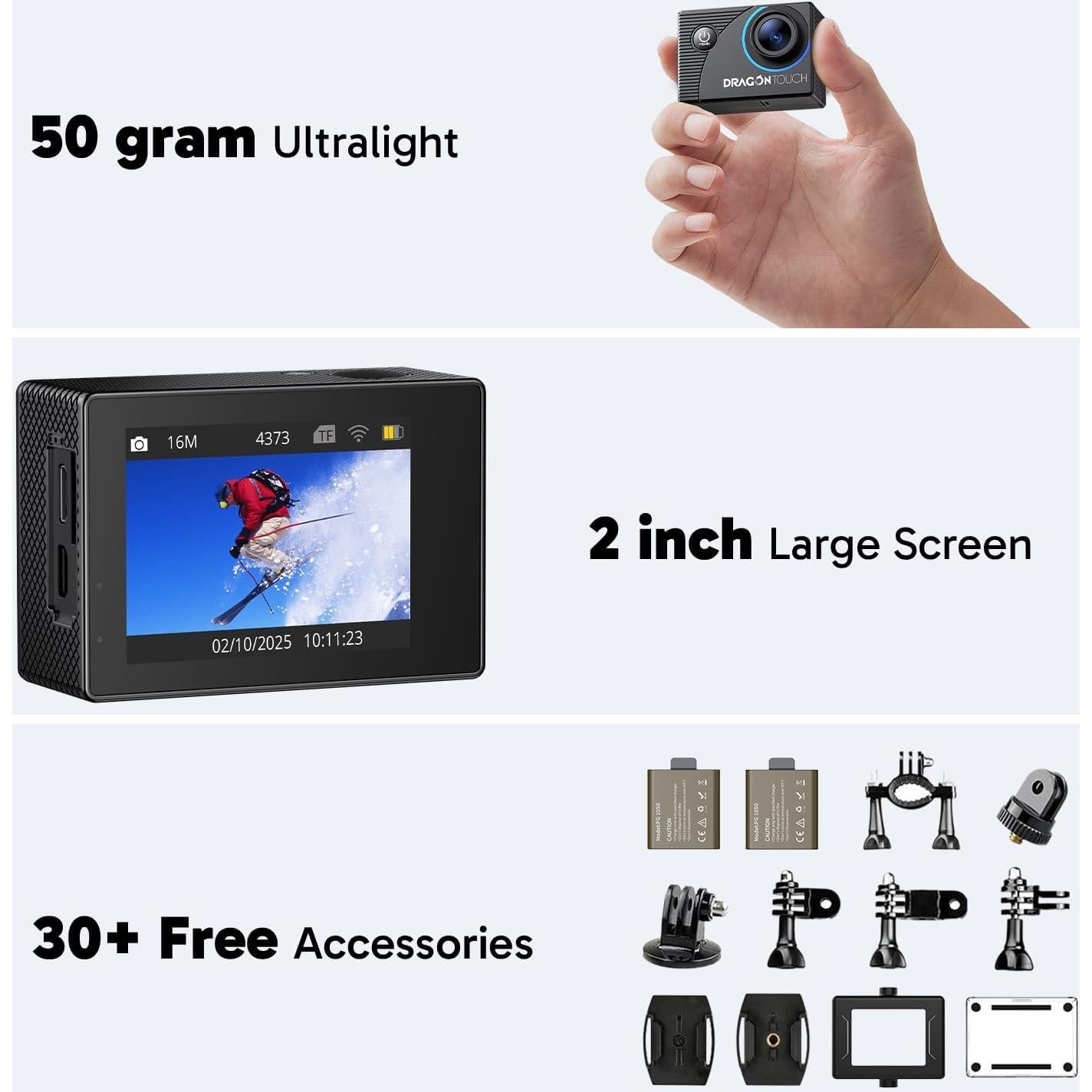Cámara de Acción Dragon Touch 4K 20MP Impermeable 30m