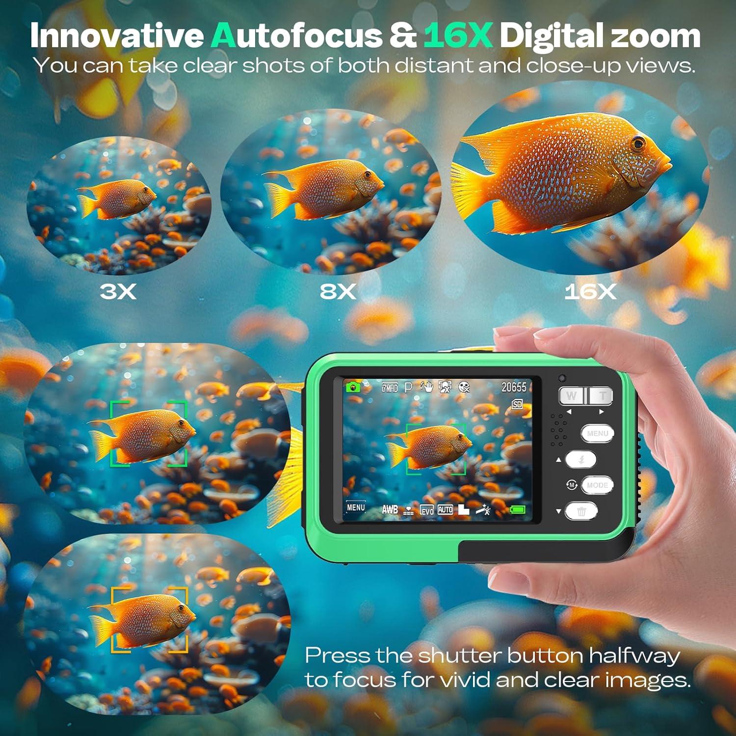 Cámara Submarina HICSHON WDC901 4K 48MP IP68 Verde