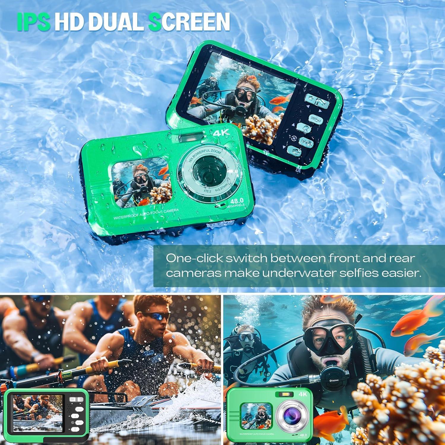 Cámara Submarina HICSHON WDC901 4K 48MP IP68 Verde