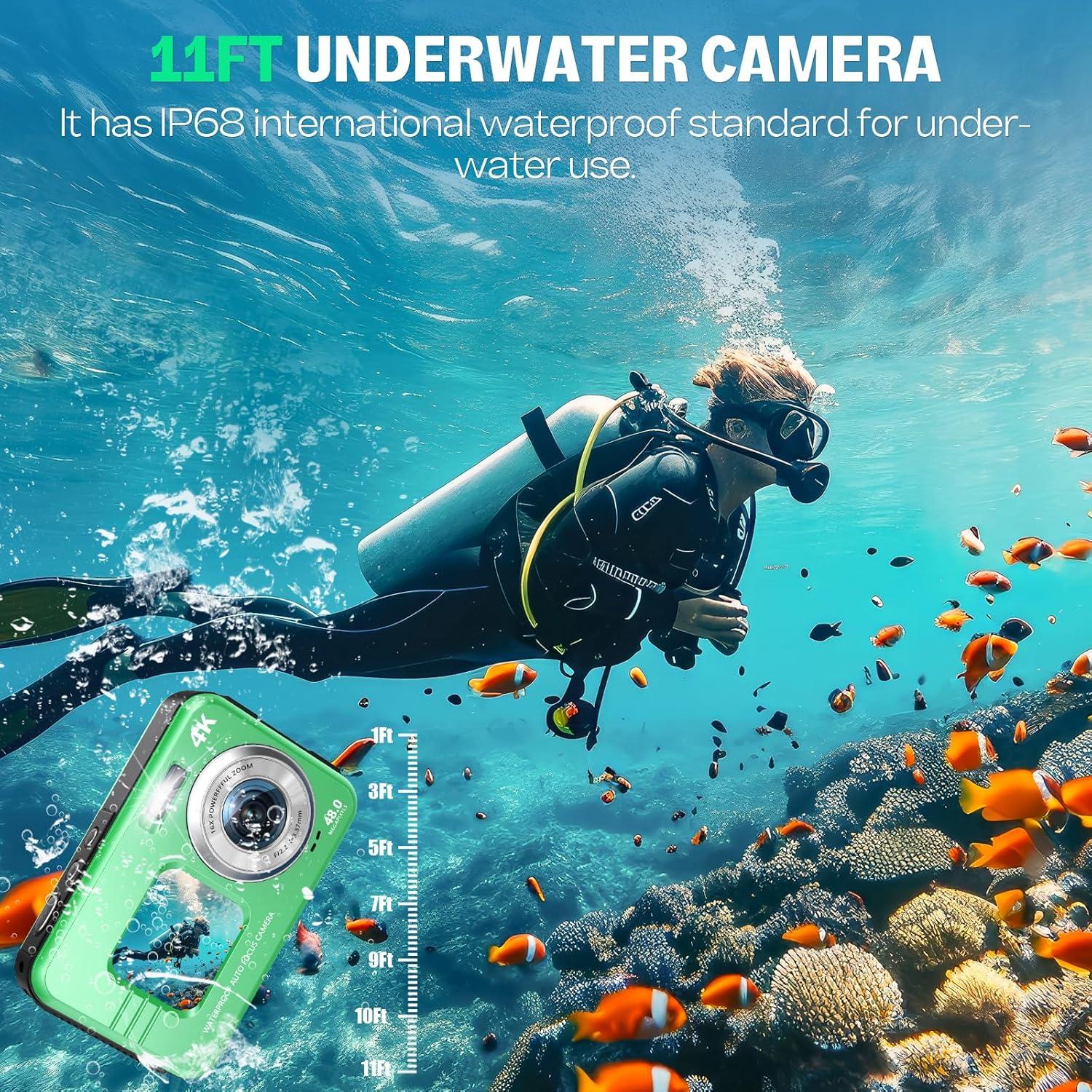 Cámara Submarina HICSHON WDC901 4K 48MP IP68 Verde