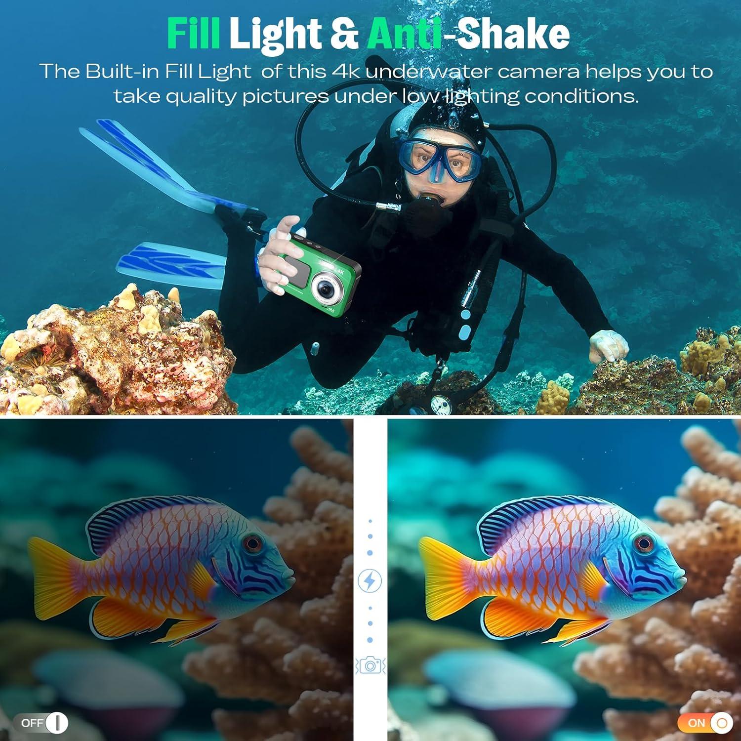 Cámara Submarina HICSHON WDC901 4K 48MP IP68 Verde