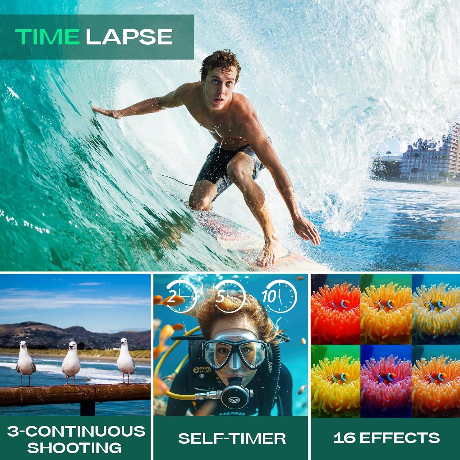 Cámara Submarina HICSHON WDC901 4K 48MP IP68 Verde