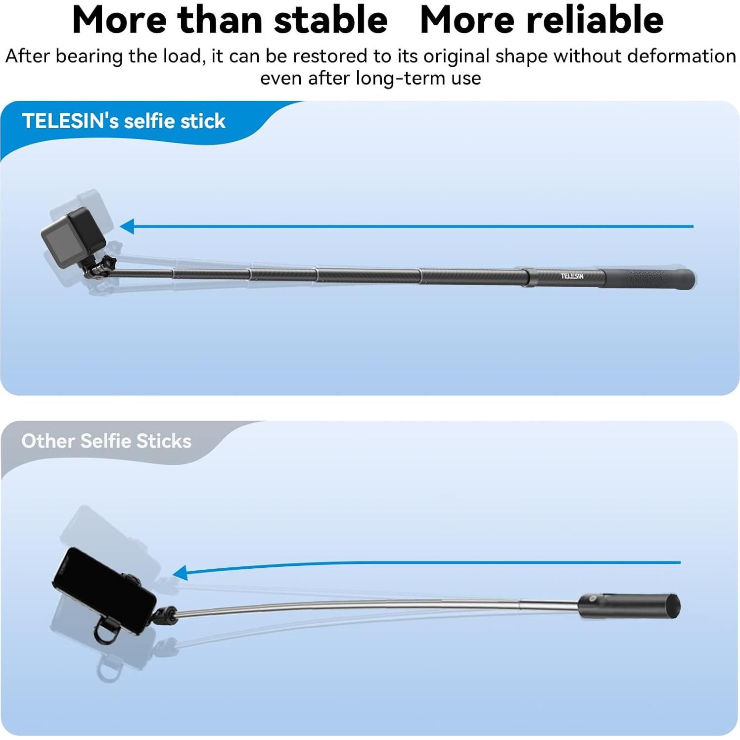 Palo de Selfie Extensible TELESIN de Fibra de Carbono 120cm