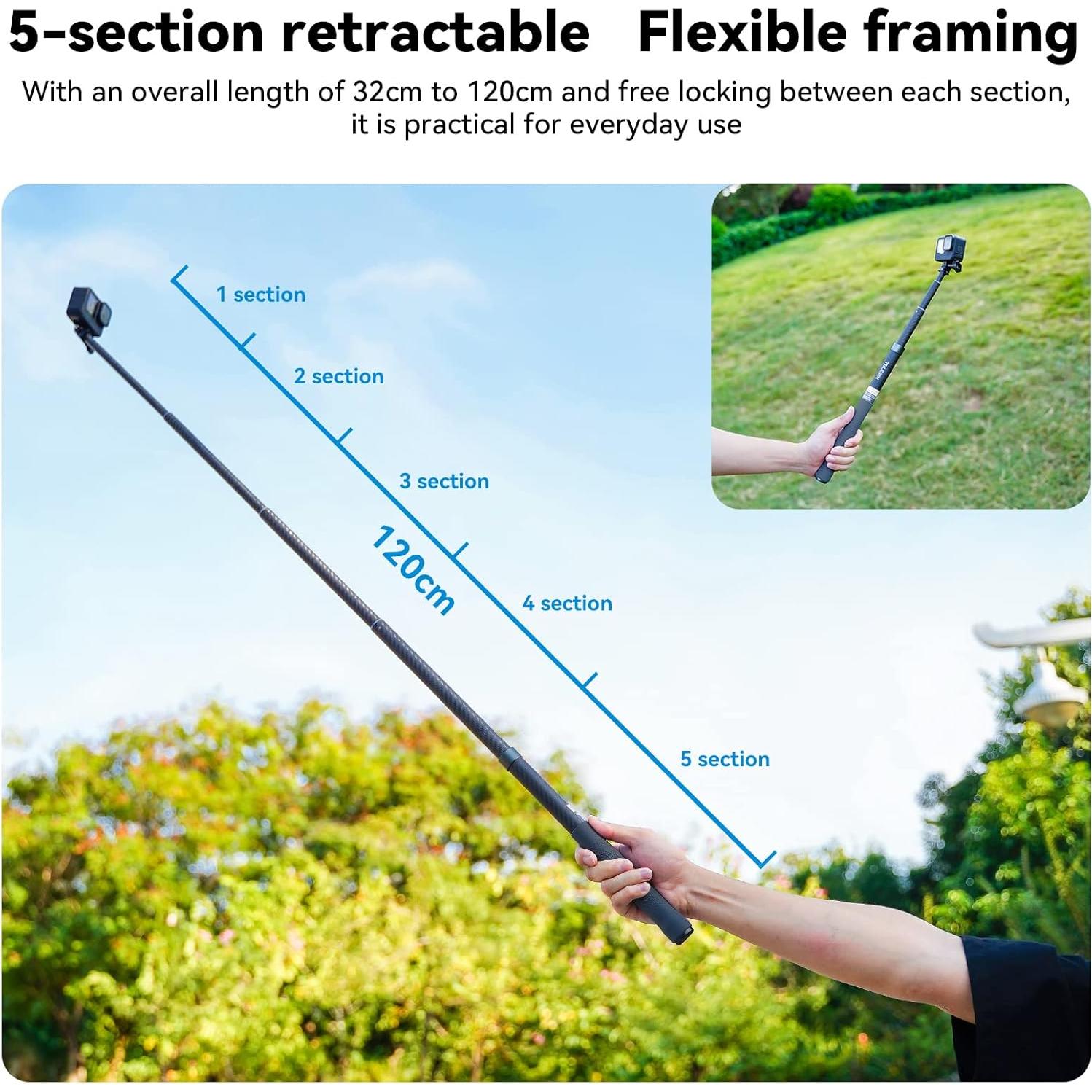 Palo de Selfie Extensible TELESIN de Fibra de Carbono 120cm