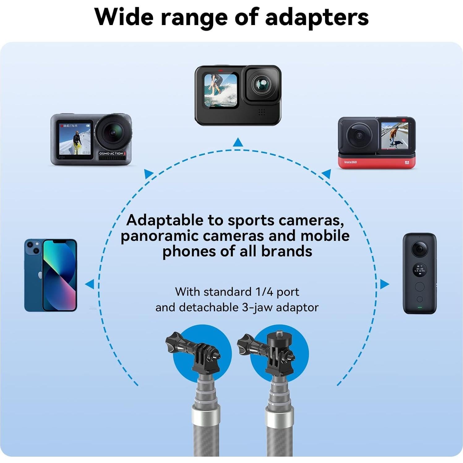 Palo de Selfie Extensible TELESIN de Fibra de Carbono 120cm