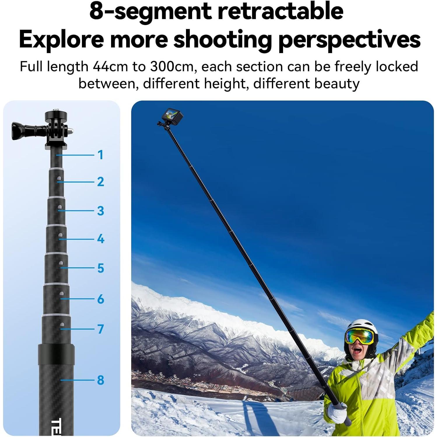 Palo Selfie TELESIN G3 3M Fibra de Carbono Impermeable