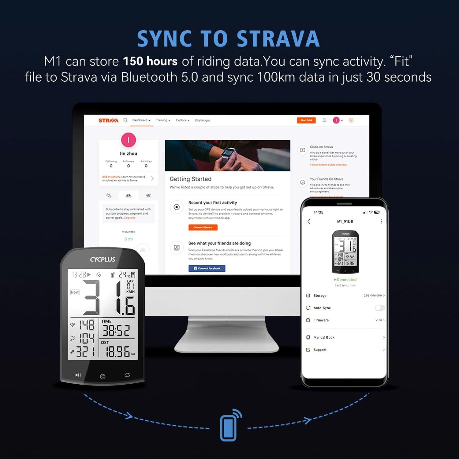 Computadora de Bicicleta CYCPLUS M1 GPS Inalámbrica LCD 2.9"