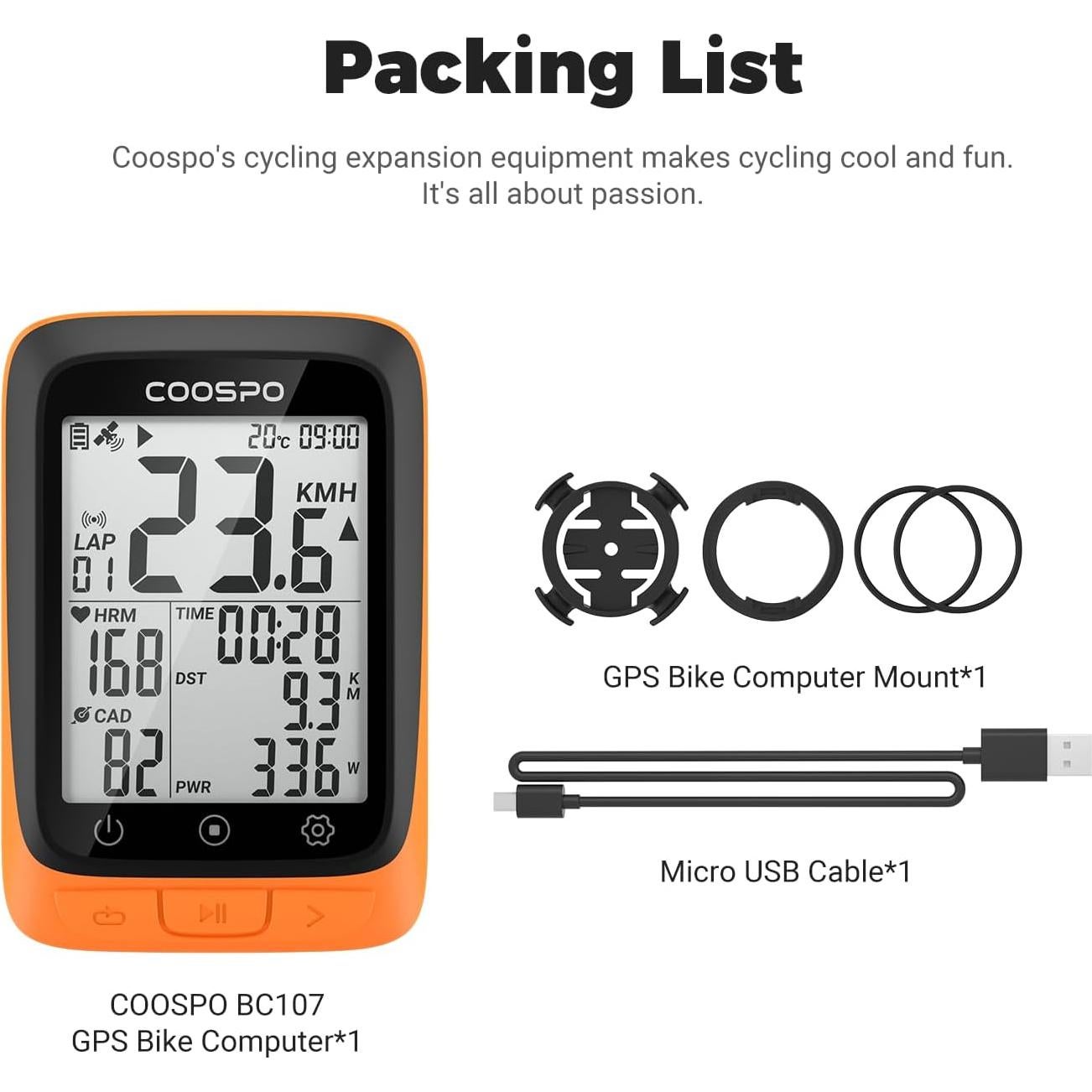 Computadora de Bicicleta CooSpo BC107 GPS Inalámbrica 2.4"