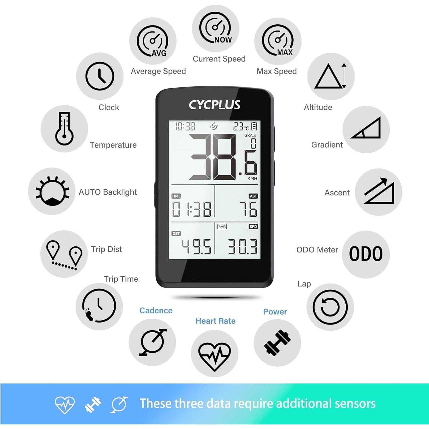 CYCPLUS Computadora de Bicicleta GPS M3 Inalámbrica 2.8" LCD