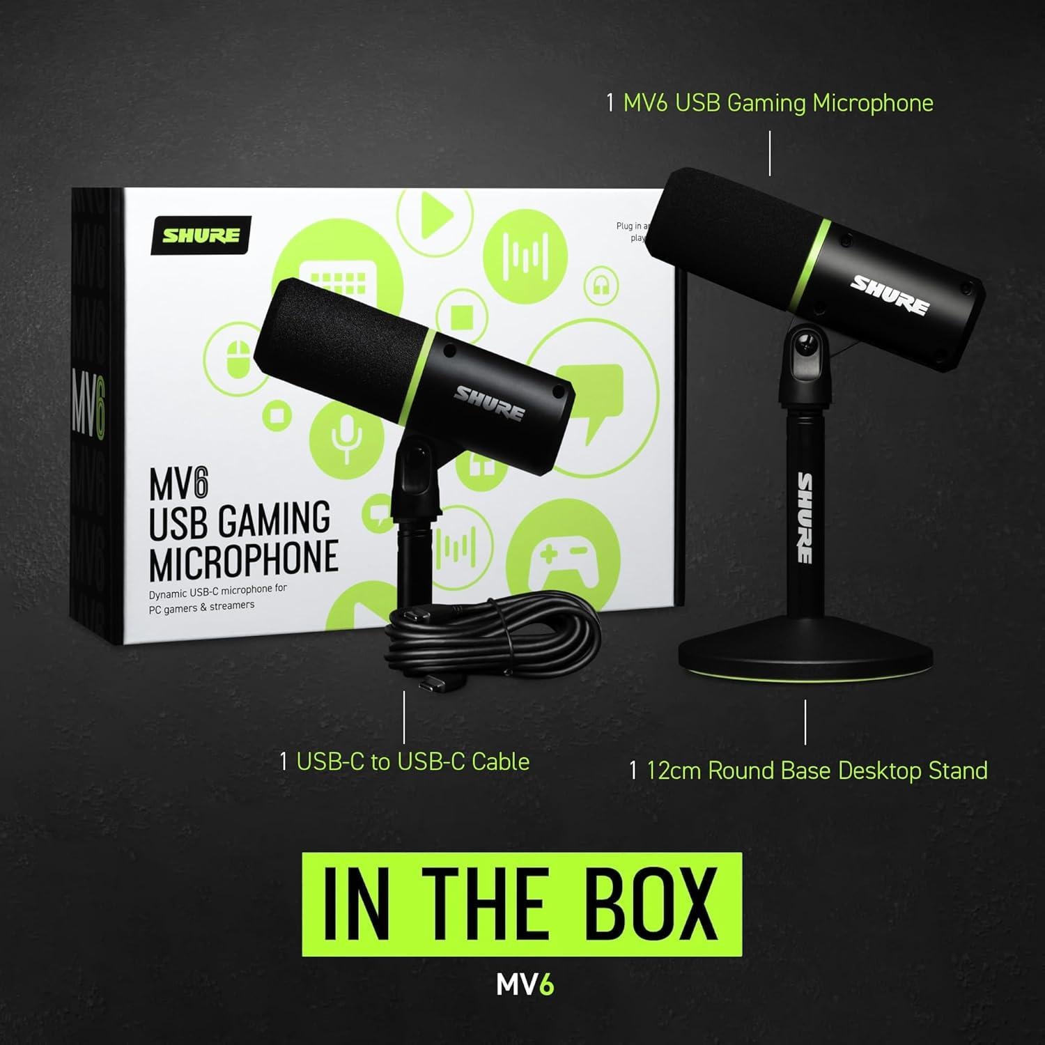 Micrófono Gaming Shure MV6 USB Dinámico con Soporte