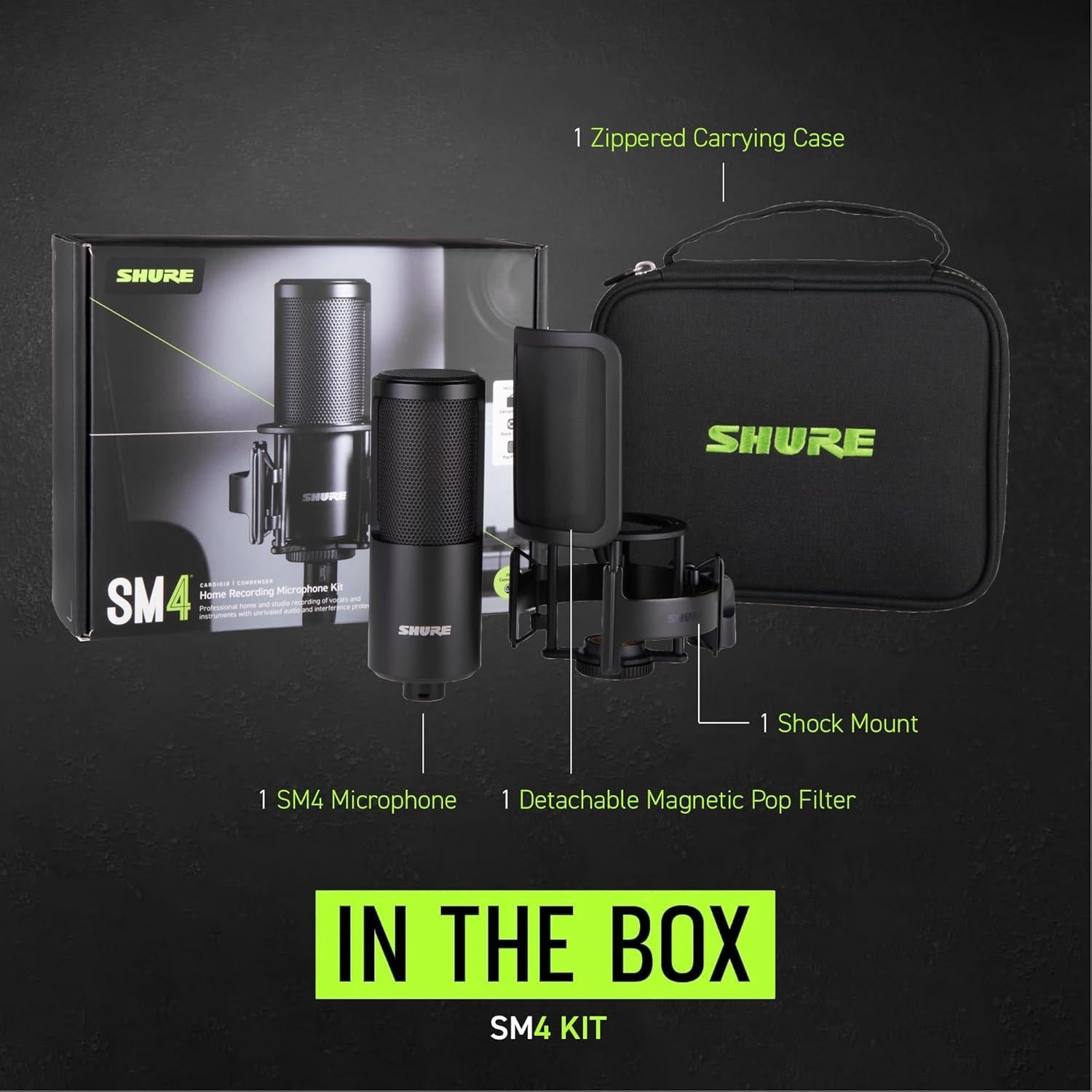 Micrófono de Grabación Shure SM4 Kit con Filtro Pop y Soporte