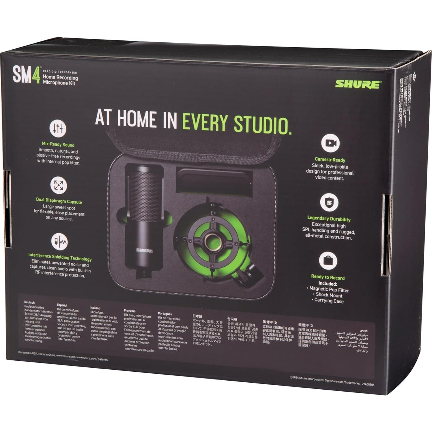 Micrófono de Grabación Shure SM4 Kit con Filtro Pop y Soporte