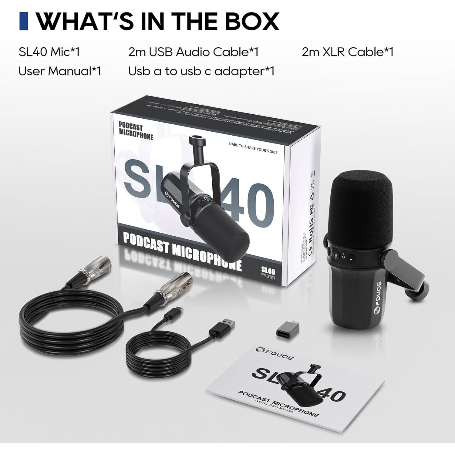 Micrófono Dinámico FDUCE SL40 USB/XLR para Podcast y Streaming