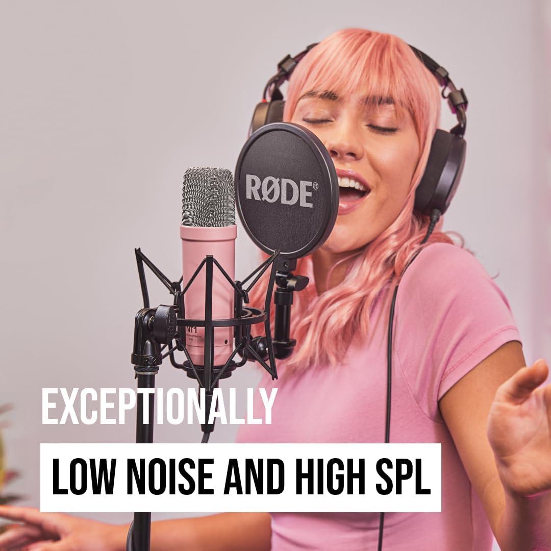RØDE NT1 Signature Series Large-Diaphragm Condenser Microphone with Shock Mount, Pop Filter and XLR Cable for Music Production, Vocal Recording, Streaming and Podcasting (Pink)