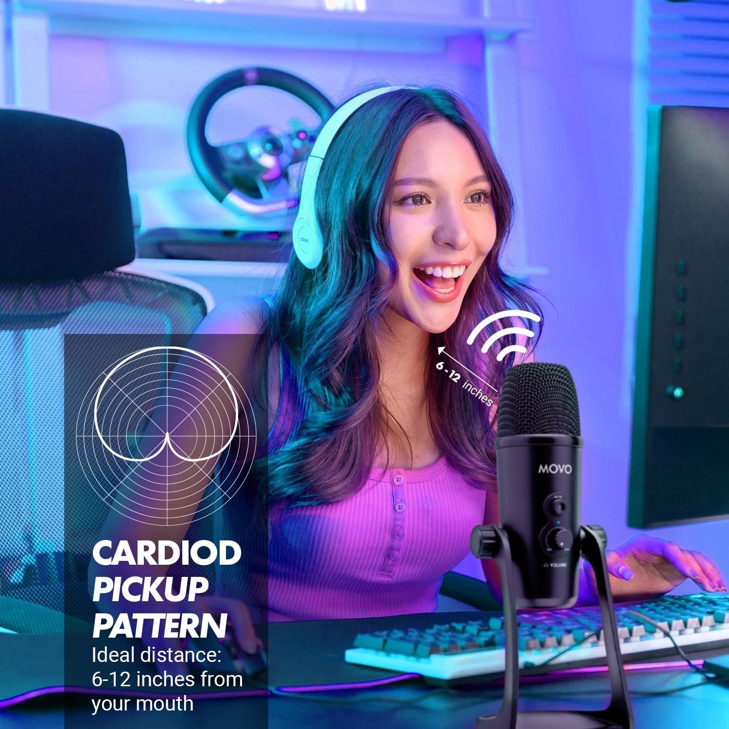 Micrófono USB Movo UM700 para Juegos y Podcasting - 48kHz