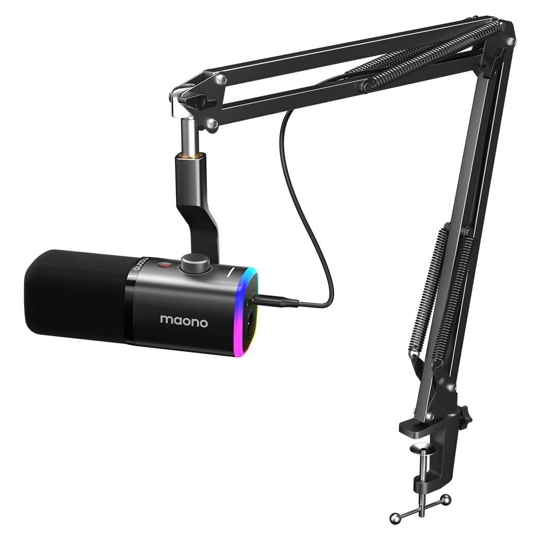 Micrófono Dinámico MAONO PD100XS USB/XLR con RGB y Brazo