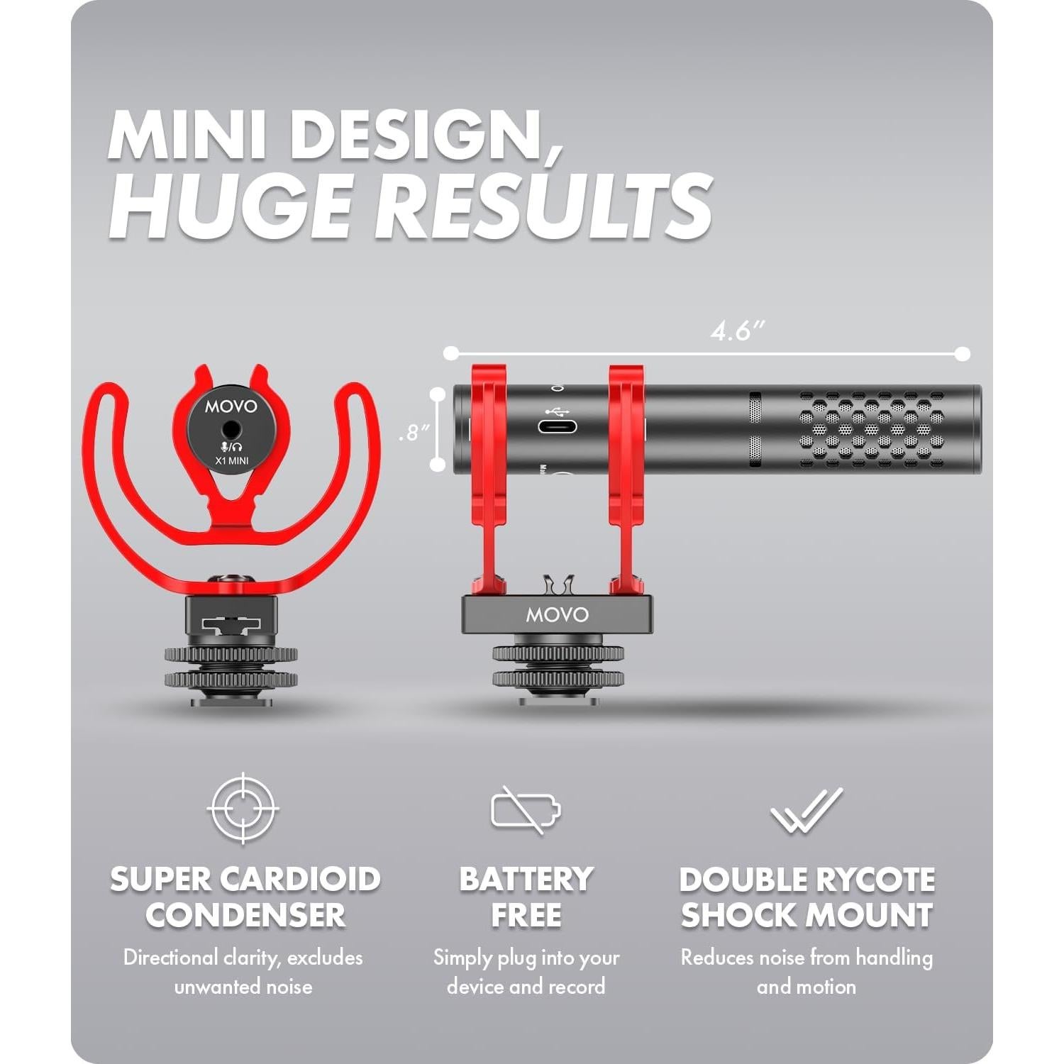 Micrófono Shotgun Movo X1-Mini Supercardioide 3.5mm/USB-C