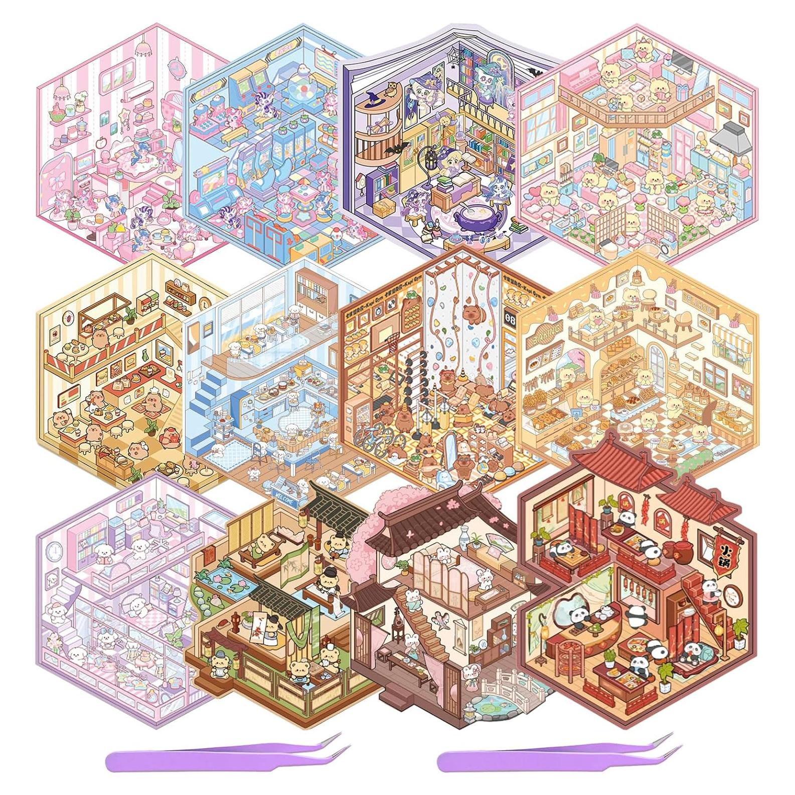 Pegatinas 3D DIY Genérico - Mini Escenas de Caricatura Coloridas