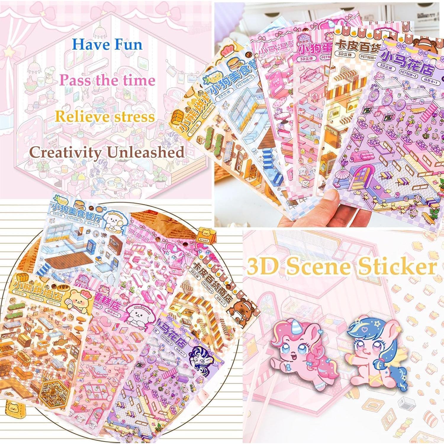 Pegatinas 3D DIY Genérico - Mini Escenas de Caricatura Coloridas