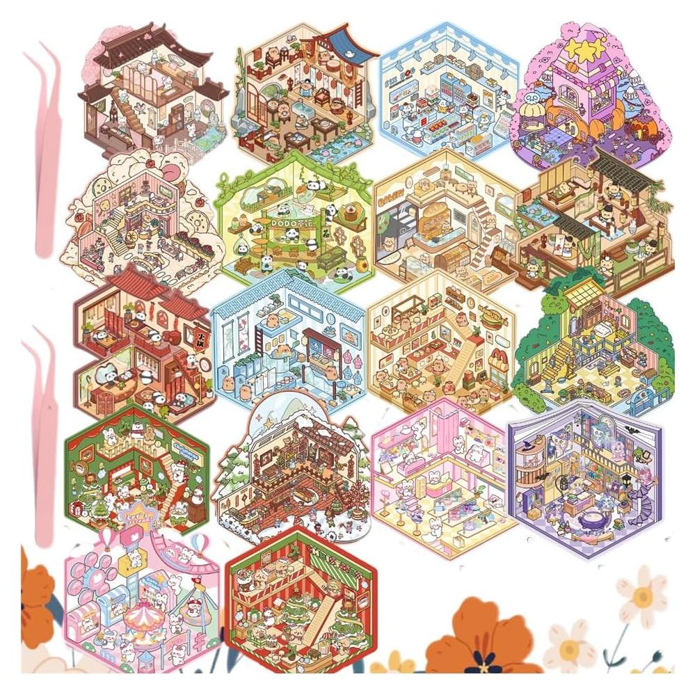 18 Juegos de Pegatinas 3D DIY Genérico para Mini Escenas