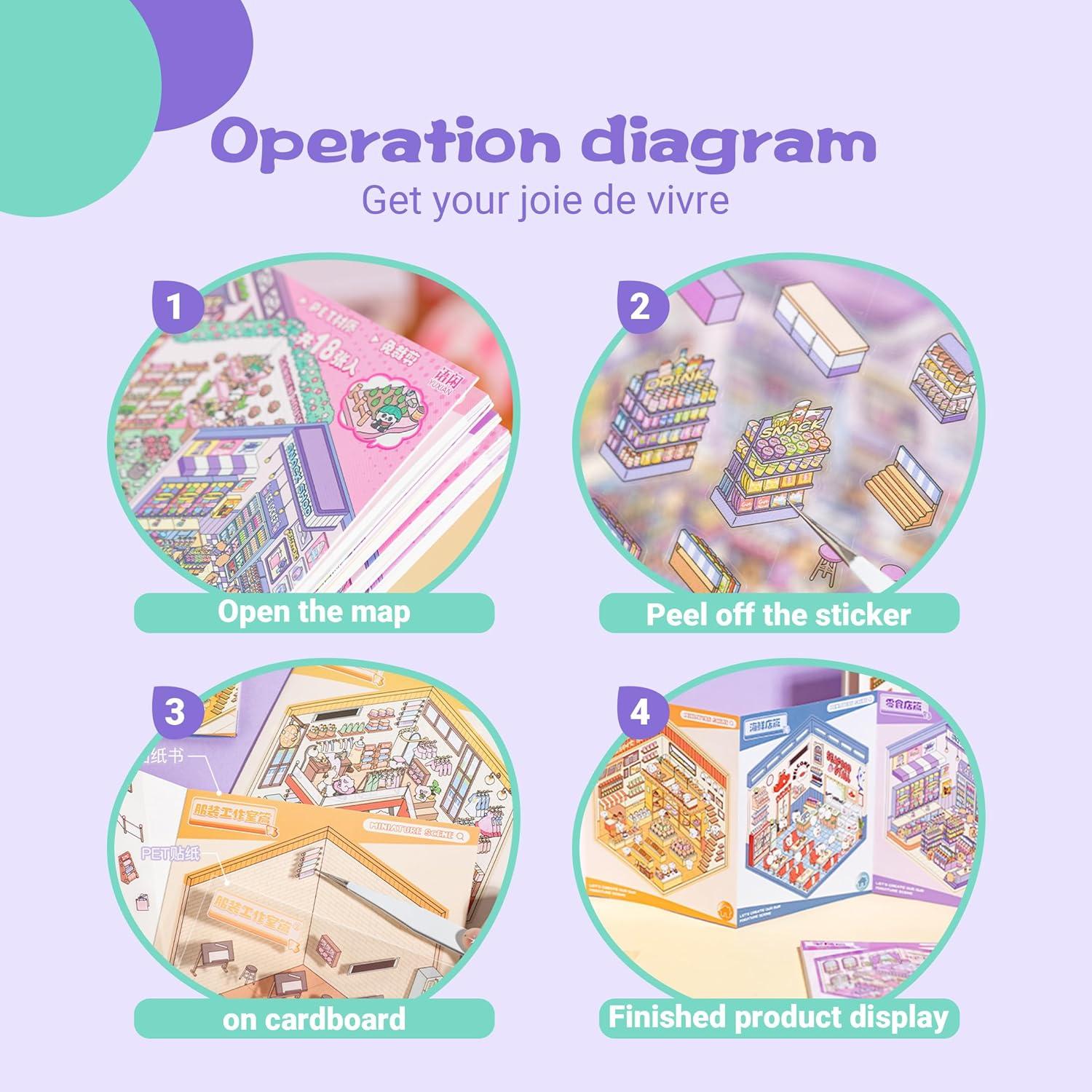 3D Sticker Scene Book Sticker Therapy for Adults and Kids 2 Books with 12 Sets of DIY 3D House Stickers Featuring Various Themes