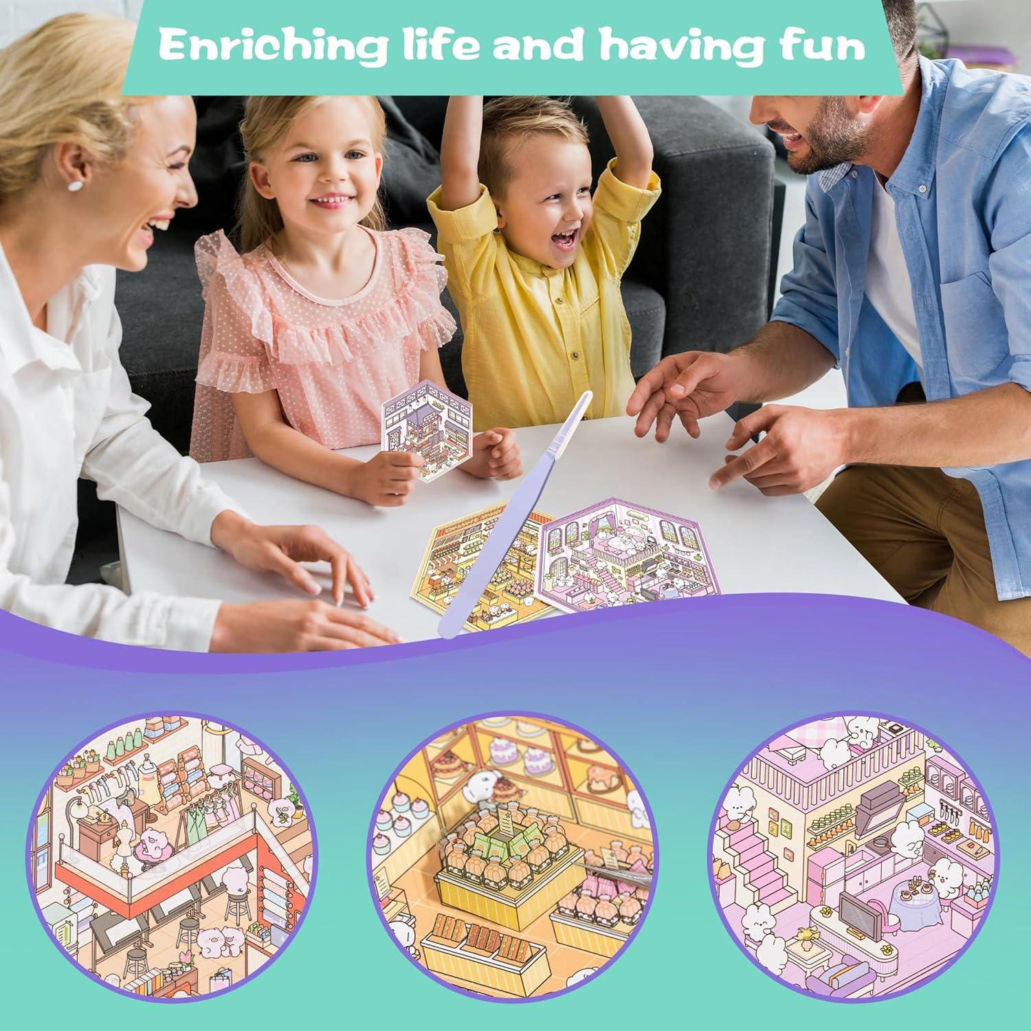 3D Sticker Scene Book Sticker Therapy for Adults and Kids 2 Books with 12 Sets of DIY 3D House Stickers Featuring Various Themes