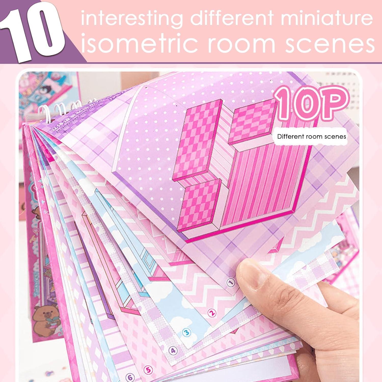 3D Sticker Scene Book,Sticker Therapy for Adults,Include 10 Beautiful House Isometric 3D Space DIY Scene Stickers Book,Cute Art Stickers for Girls