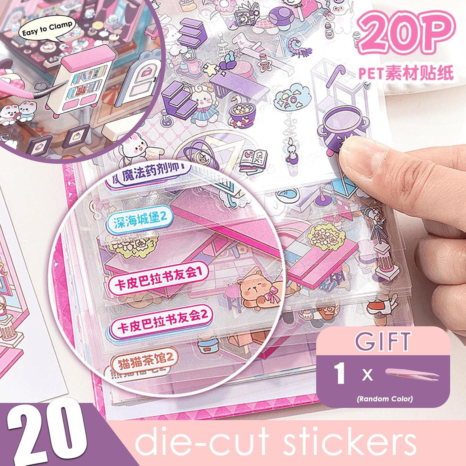 3D Sticker Scene Book,Sticker Therapy for Adults,Include 10 Beautiful House Isometric 3D Space DIY Scene Stickers Book,Cute Art Stickers for Girls