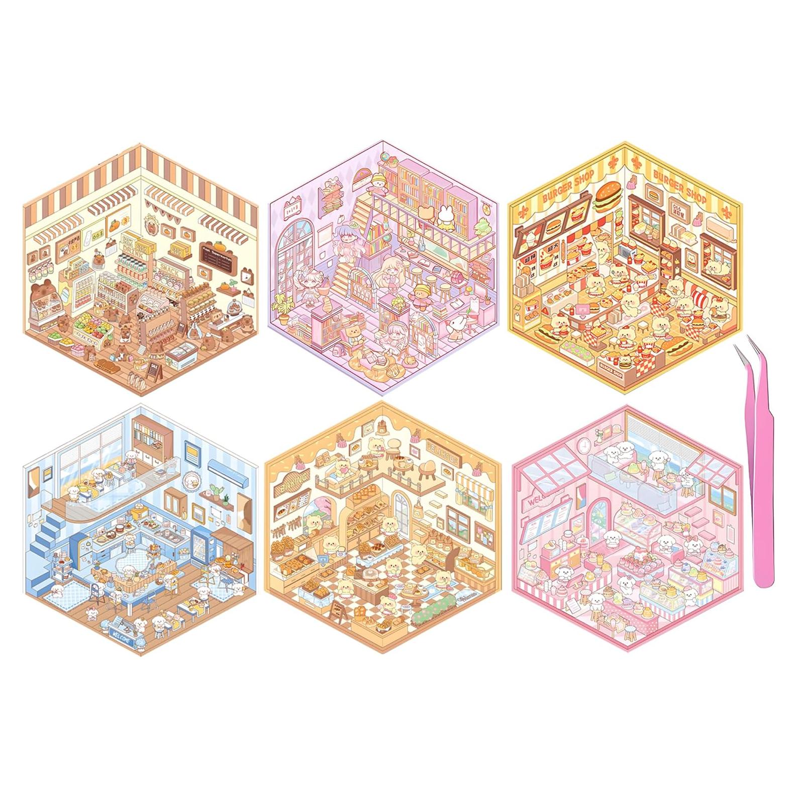 Conjunto de Pegatinas Miniatura 3D DIY Posame - 6 Temas Kawaii