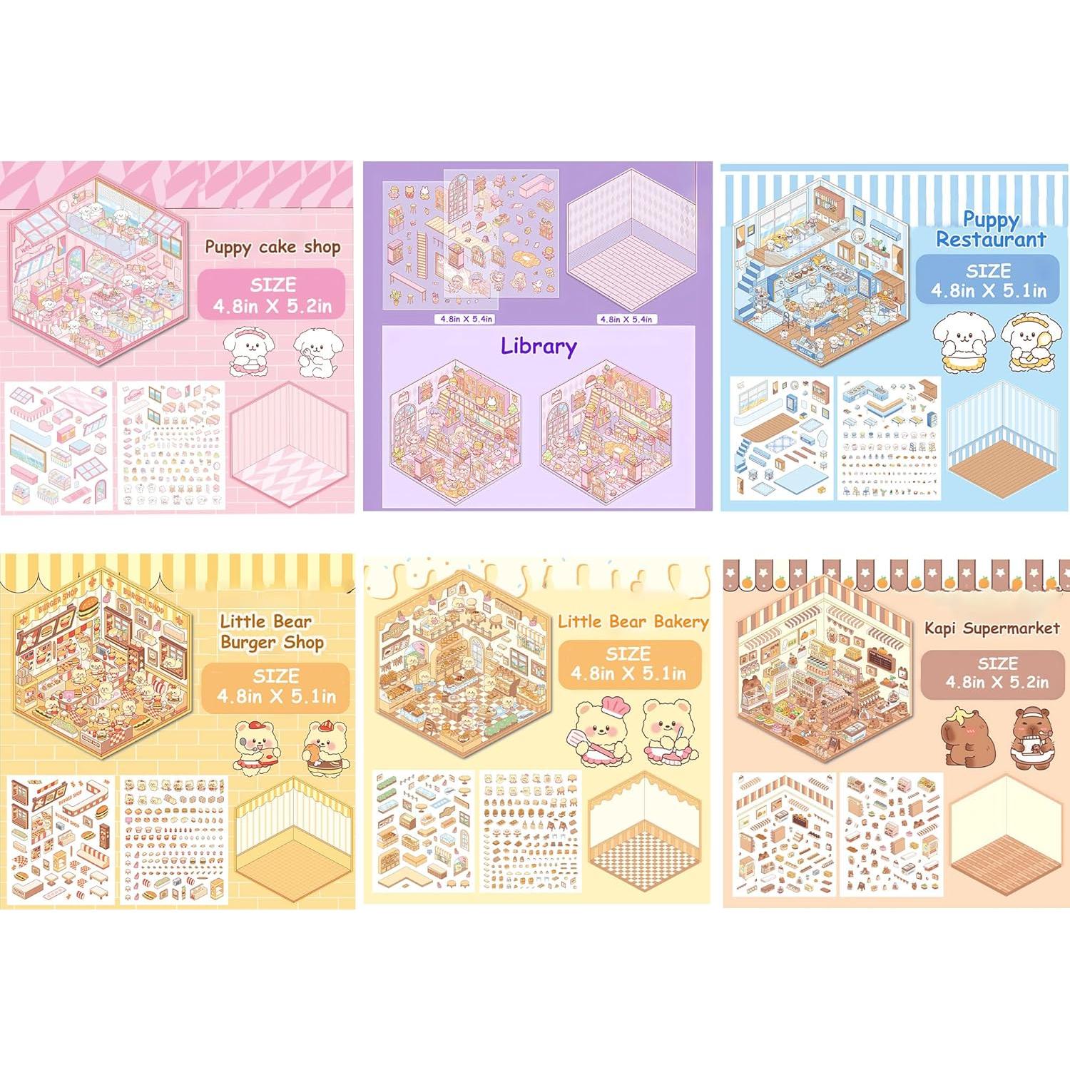 Conjunto de Pegatinas Miniatura 3D DIY Posame - 6 Temas Kawaii