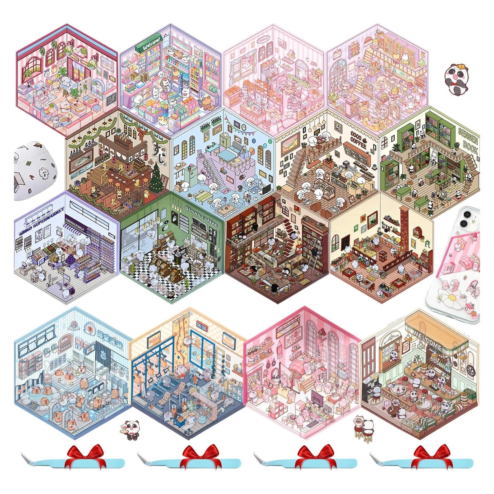 16 Pegatinas 3D DIY Bosjct para Crear Escenas Kawaii