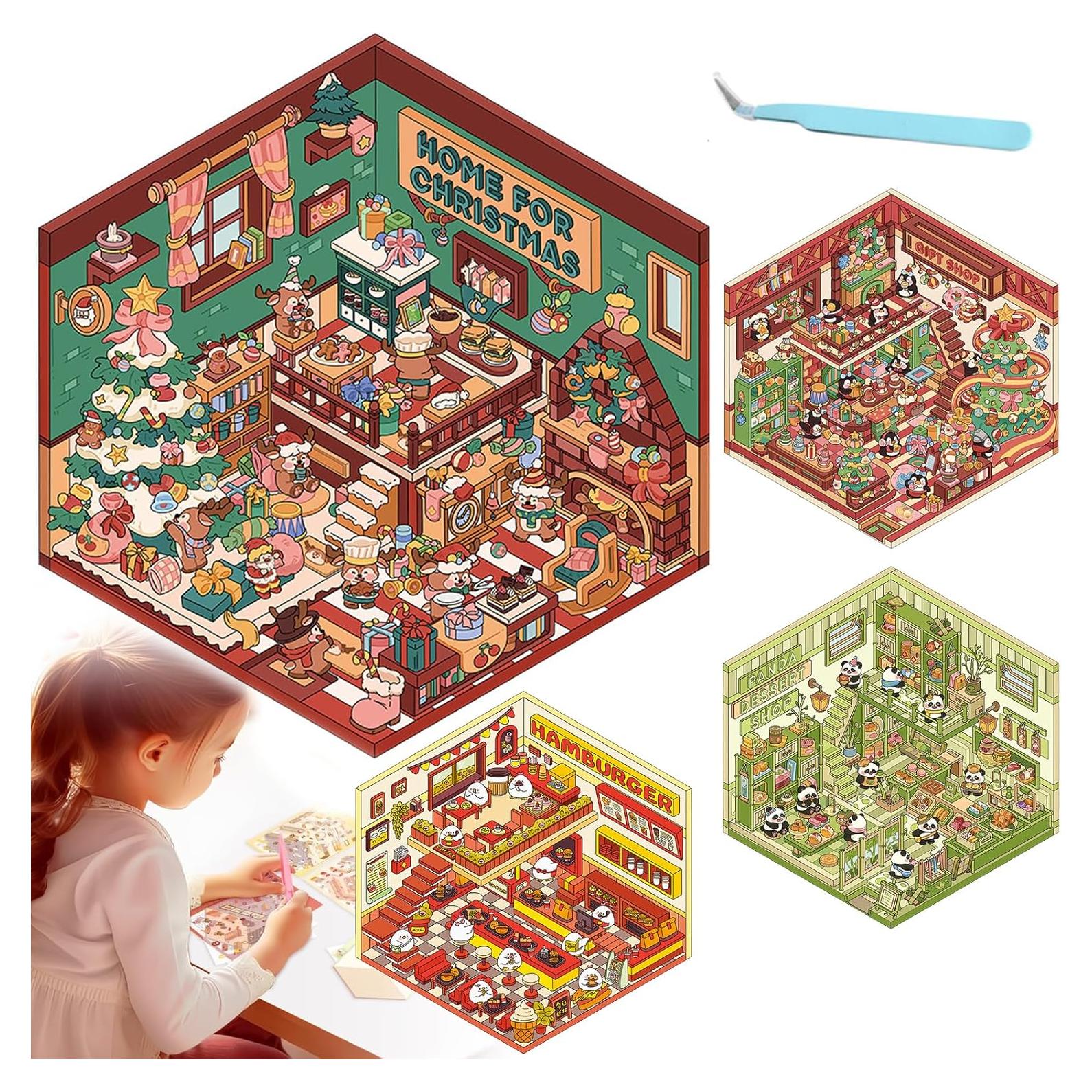 Pegatinas 3D Navideñas iSkelter - 4 Juegos para Niños y Adultos