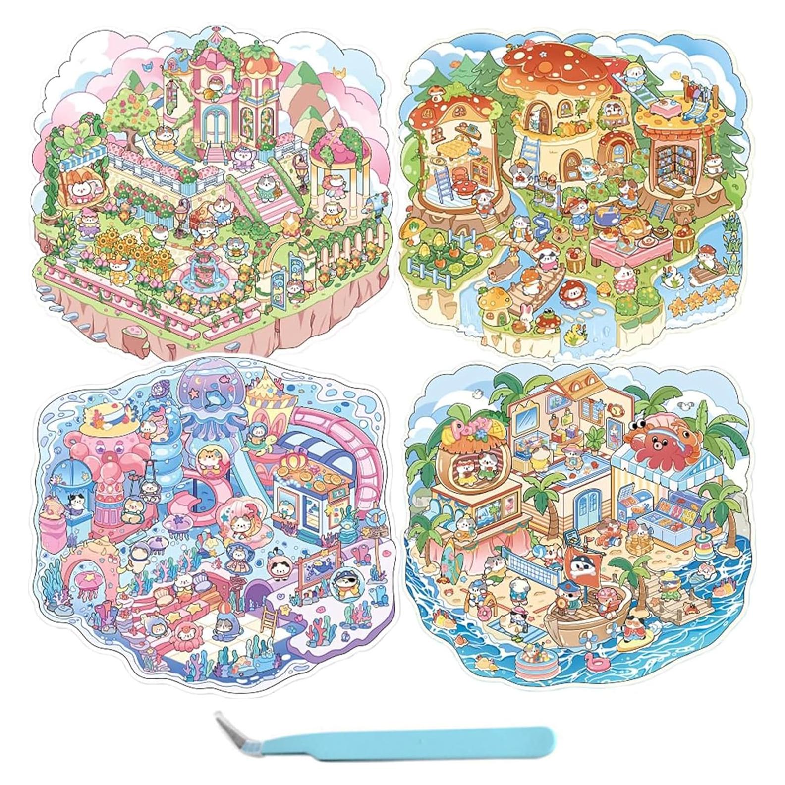 Stickers 3D DIY EUTVIBRP - 4 Conjuntos de Escenas de Animales