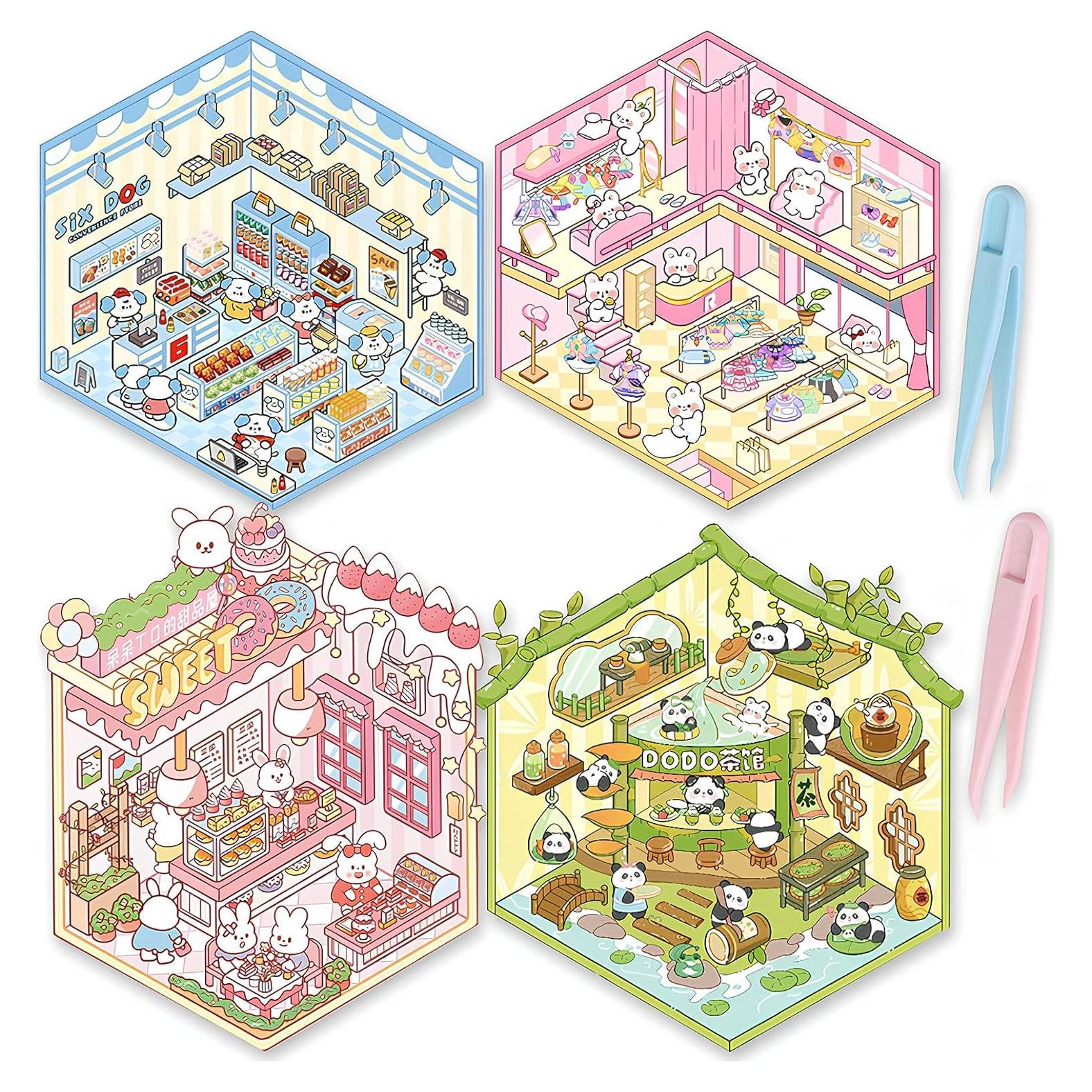 Paquete de 4 Libros de Stickers 3D NiXianLinGo con Pinzas