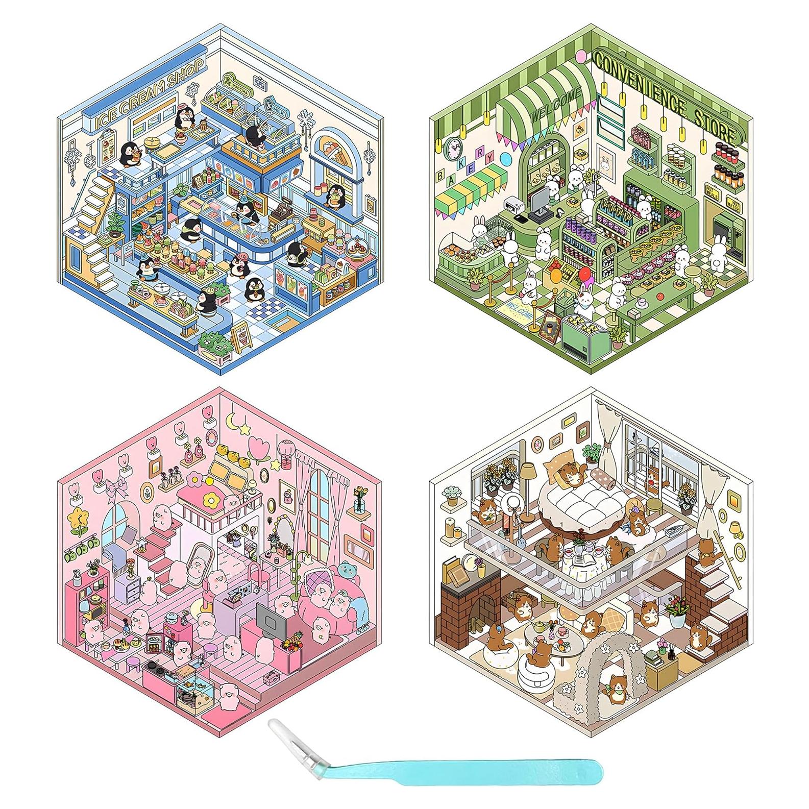 Pegatinas 3D DIY Aeloer - 4 Set para Crear Mini Casas