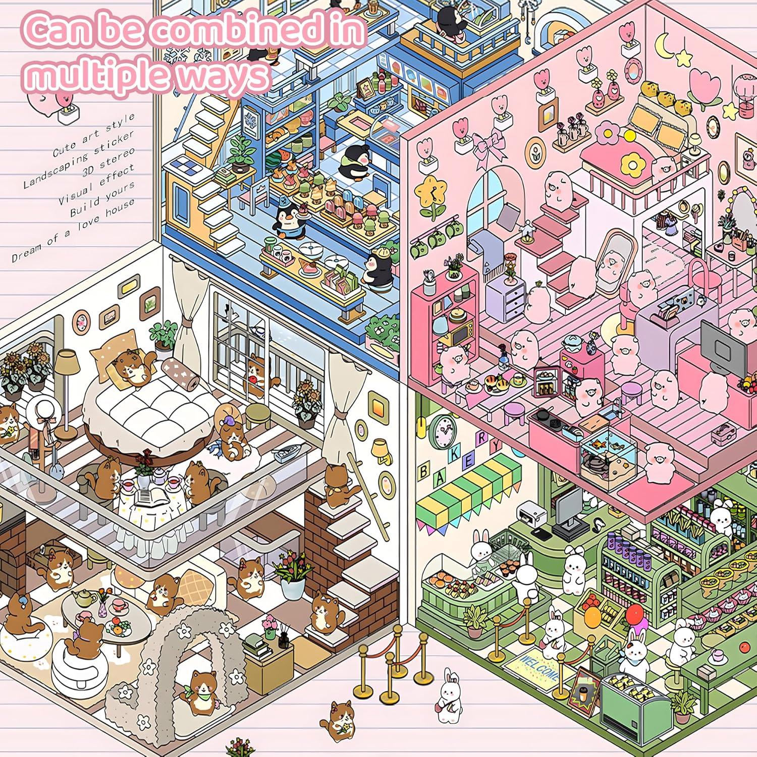 Pegatinas 3D DIY Aeloer - 4 Set para Crear Mini Casas