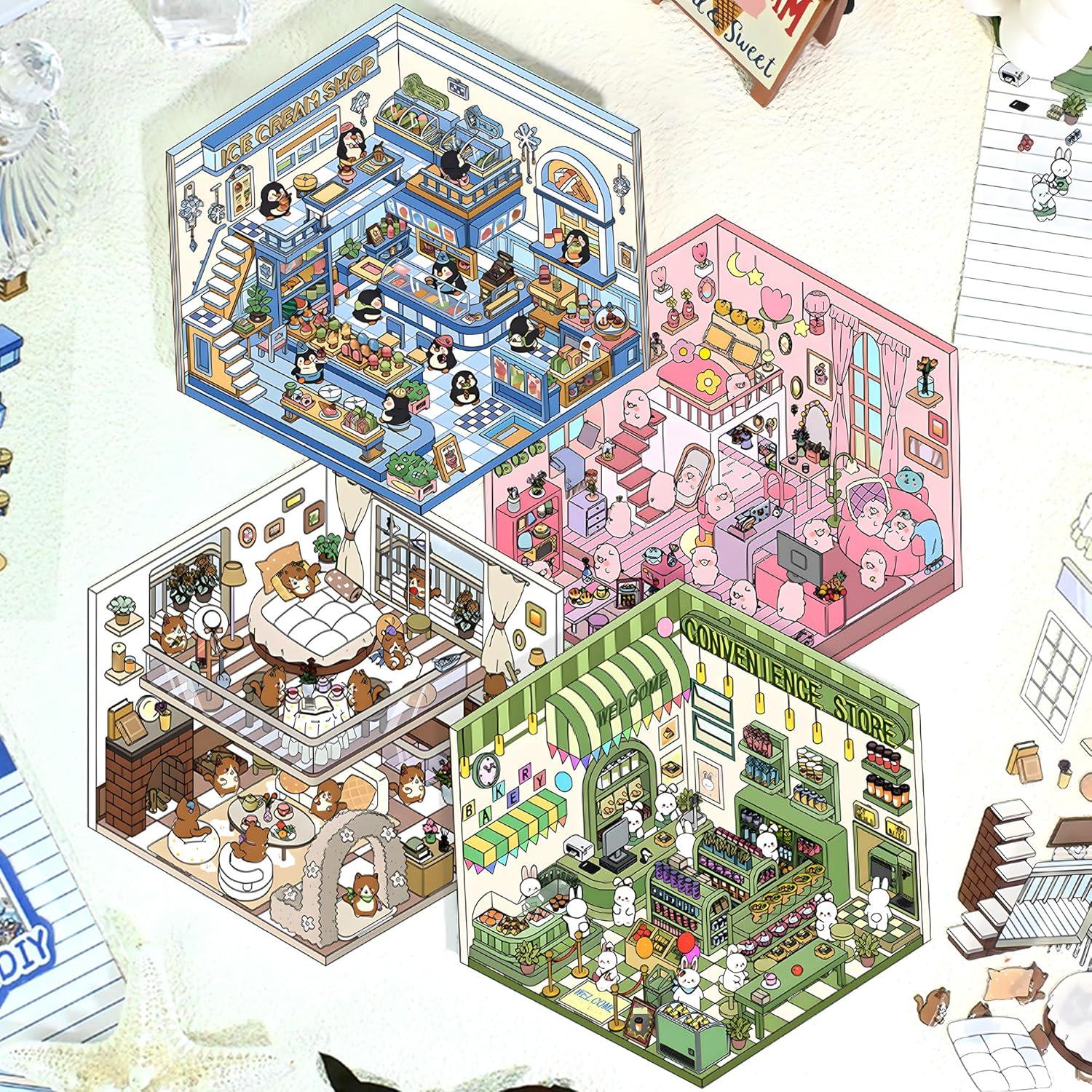 Pegatinas 3D DIY Aeloer - 4 Set para Crear Mini Casas