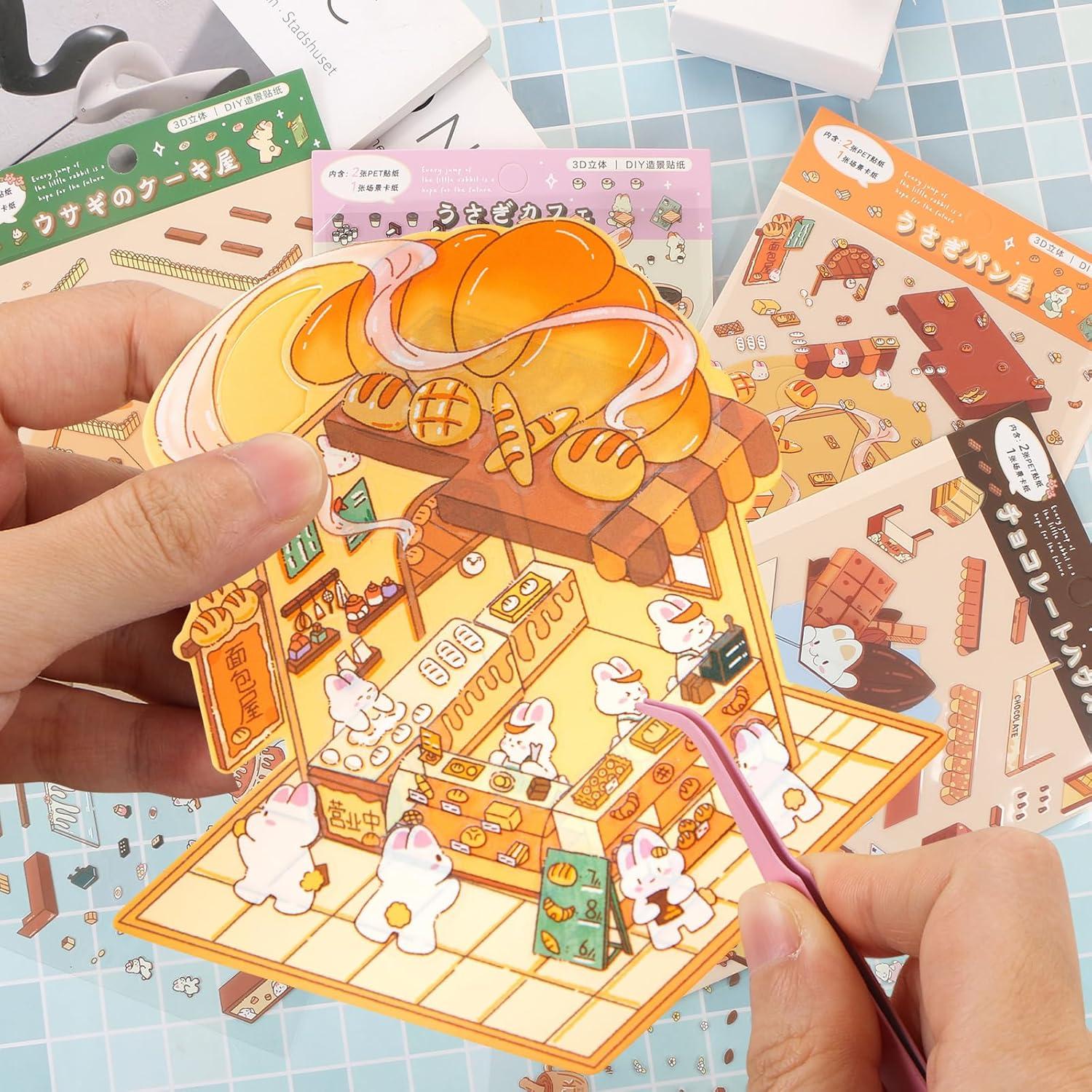 4 Sets Stickers 3D Casa Conejo BROVITI - Alivio Estrés