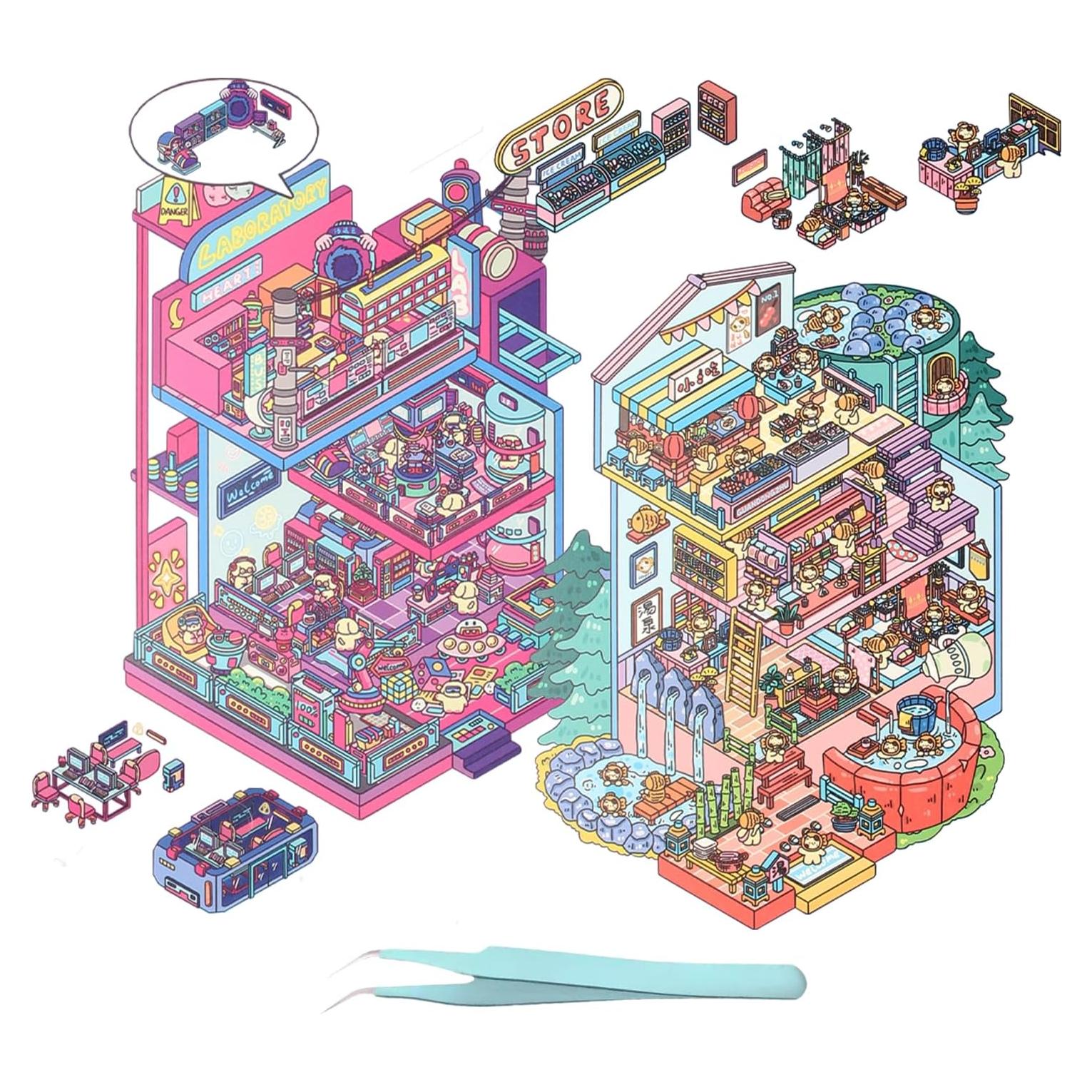 Calcomanías 3D DIY HEYTRCO Manantiales Termales y Ciudad Cibernética