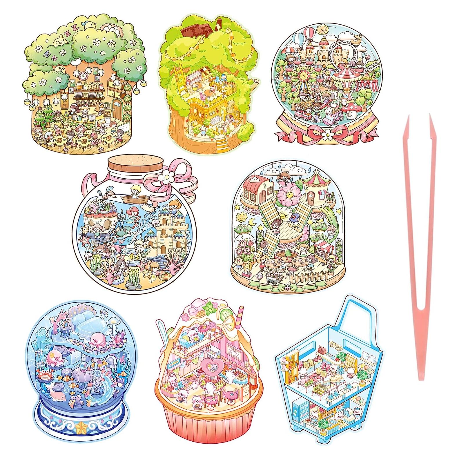 8 Juegos de Pegatinas 3D Genérico Animales Reutilizables