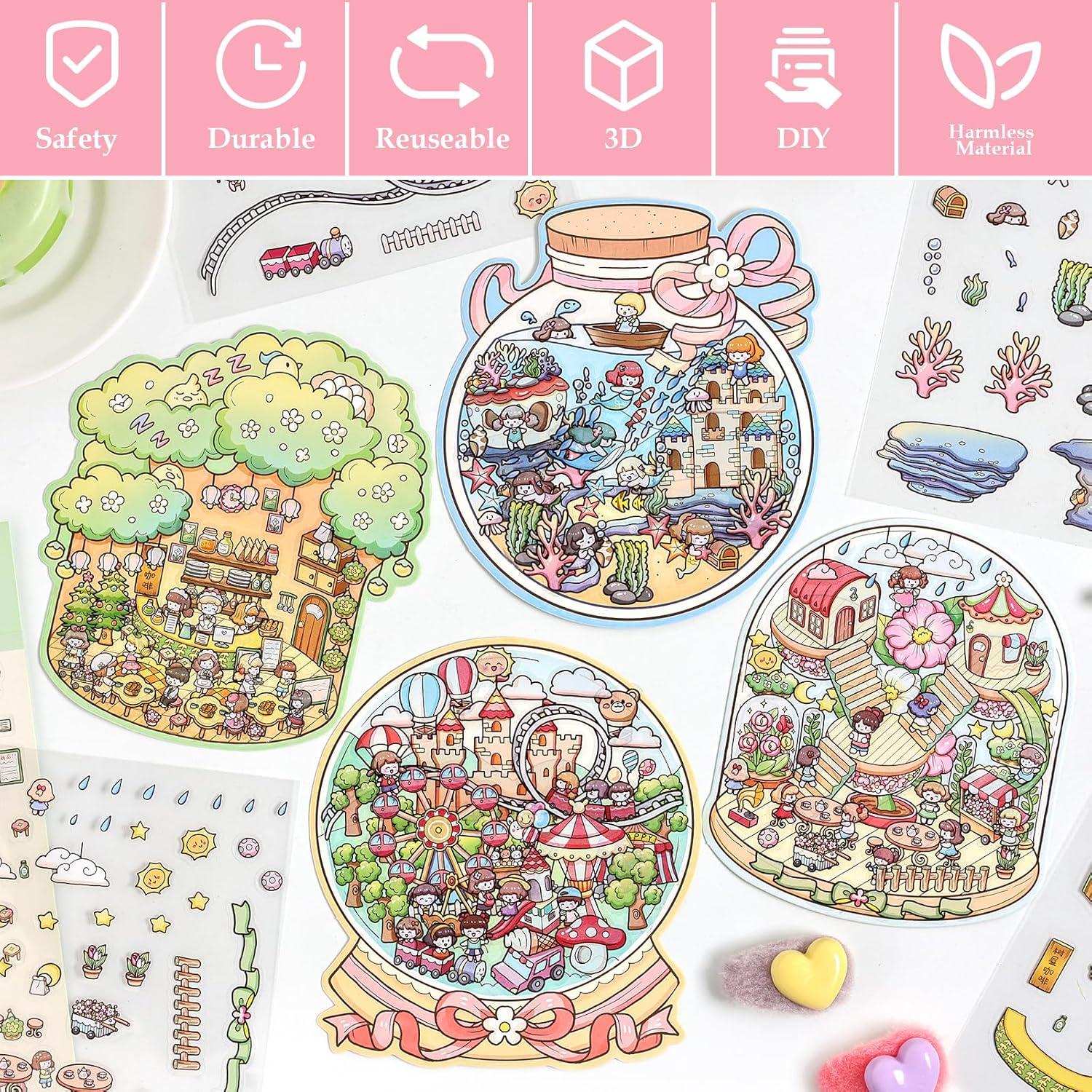 8 Juegos de Pegatinas 3D Genérico Animales Reutilizables