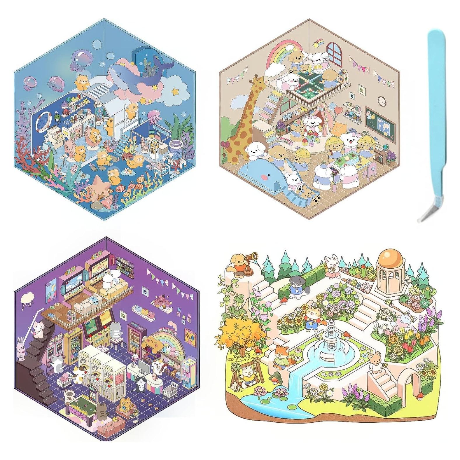 Kit de Pegatinas 3D DIY EUTVIBRP - 4 Escenas de Dibujo Animado