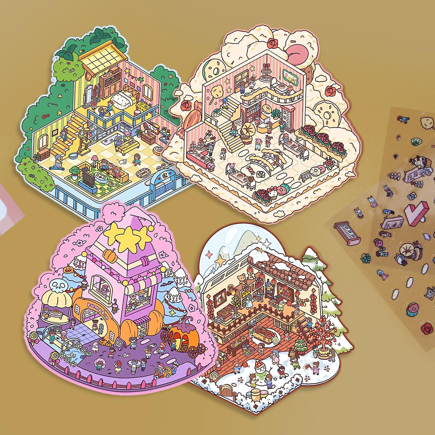 Pegatinas 3D DIY Yaozyety - 4 Conjuntos Casa Grande Reutilizables