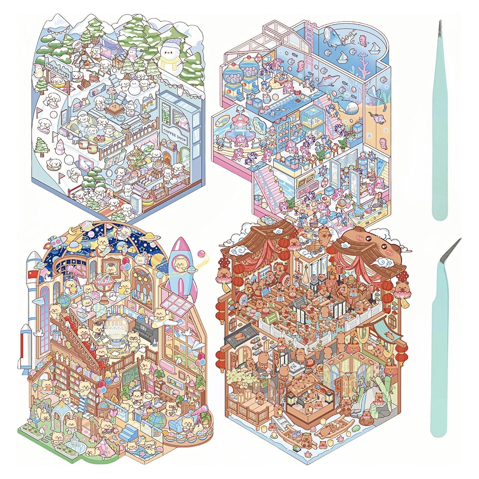 Set de 4 Pegatinas 3D Caricatura Rosa Sraseenomy - Alivio Estrés