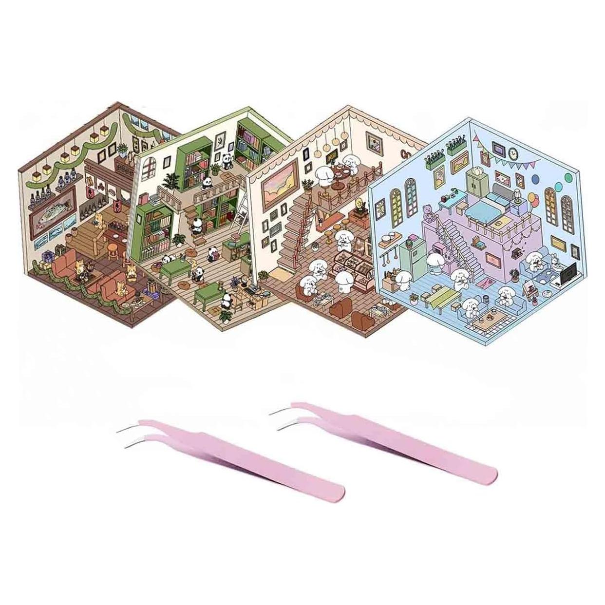 4 Sets Stickers 3D DIY Genérico Escenas Caricaturas Anime