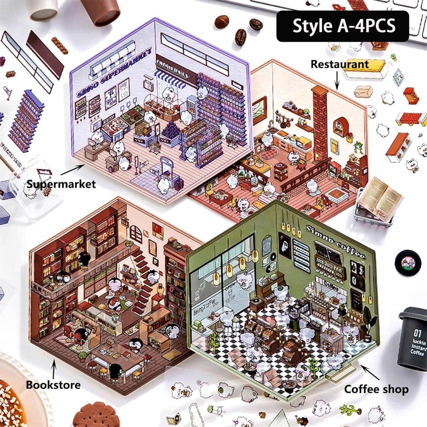 4 Sets Stickers 3D DIY Genérico Escenas Caricaturas Anime